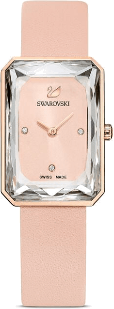 Montre Femme Swarovski 5547719 Uptown - Cadran Rectangulaire Rose, Bracelet Cuir Beige