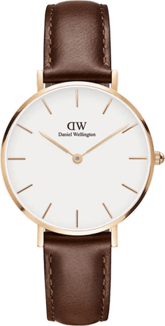 Montre Femme Daniel Wellington Classic DW00100175 - Cadran Blanc, Boîtier Or Rose, Bracelet Cuir Marron