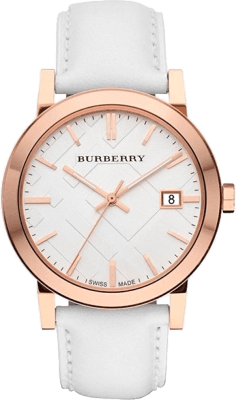 Montre Burberry BU9012 Unisexe Cadran Blanc Bracelet Cuir Blanc