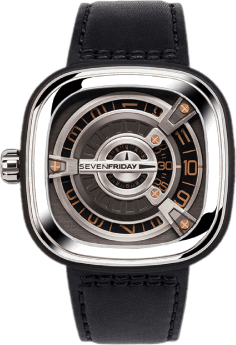 Montre Homme Sevenfriday M1/03 Automatique - Boîtier Acier Poli, Cadran Bicolore, Bracelet Cuir Noir