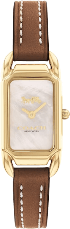 Montre Coach Cadie 14504028 pour Femme - Cadran Nacre Rectangulaire, Bracelet Cuir Marron