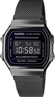 Montre Casio Vintage A168WEMB-1BDF Digitale Noire - Bracelet Maille Milanaise - Unisexe