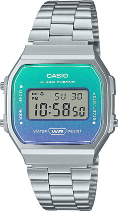 Montre Casio Vintage A168WER-2AEF - Acier Inoxydable, Cadran Bleu Digital - Unisexe