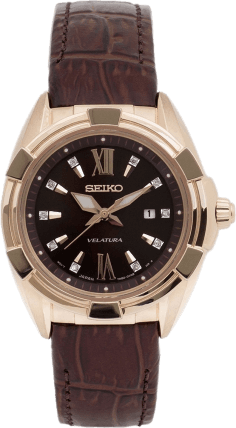 Seiko Velatura SXDG12P1 - Montre Femme Cadran Marron Diamants Bracelet Cuir