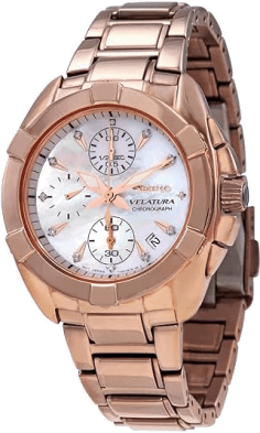 Montre Seiko Velatura SNDX92P1 pour Femme - Cadran Nacre, Boîtier et Bracelet Acier Plaqué Or Rose
