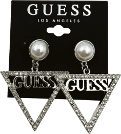 Boucles d'oreilles Guess pour femme, triangle métal argenté avec zirconium, réf. 109789
