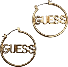 Boucles d'oreilles Guess rondes plaquées or avec logo et zirconium - Réf. 109795