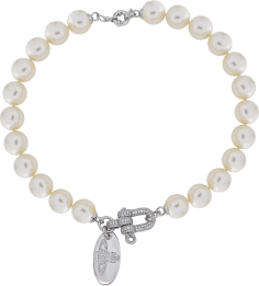 Choker Vivienne Westwood bas relief a grosses perles blanches fermoir incrusté de cristaux