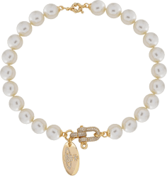Choker Vivienne Westwood bas relief a grosses perles blanches fermoir incrusté de cristaux