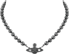 Collier choker Vivienne Westwood bas relief perles noires - Réf. 109839B - Pour femme