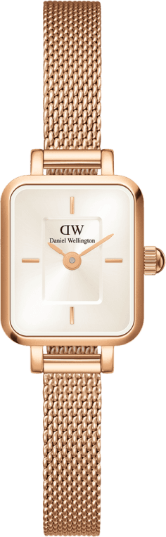 Montre Femme Daniel Wellington DW00100651 Quadro Mini Cadran Rectangulaire Blanc Or Rose Maille Milanaise