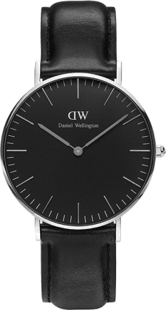 Montre Femme Daniel Wellington DW00100145 Classic Black - Cadran Noir, Boîtier Argent, Bracelet Cuir Noir
