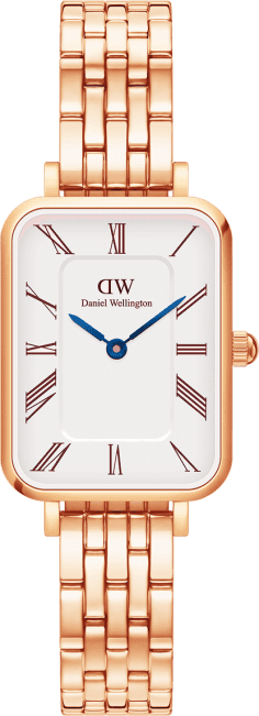 Montre Femme Daniel Wellington Quadro 109931 - Cadran Rectangulaire Blanc, Boîtier et Bracelet 5 Maillons Or Rose