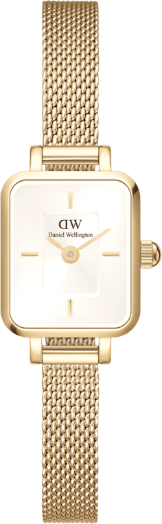 Montre Femme Daniel Wellington DW00100656 Quadro Mini Cadran Rectangulaire Blanc Bracelet Maille Milanaise Doré