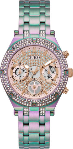 Montre Guess Heiress Rainbow GW0440L3 pour femme, bracelet acier violet multicolore
