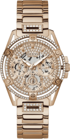 Montre Guess Queen GW0464L3 pour Femme, Cadran Or Rose à Cristaux, Bracelet Acier