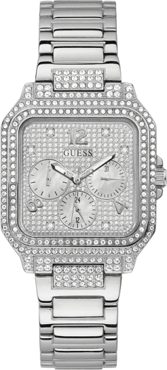 Montre Guess pour Femme GW0472L1 - Boîtier carré argenté orné de strass, bracelet acier