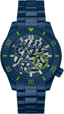Montre Homme Guess Axle GW0488G4 - Cadran squelette bleu sur bracelet acier