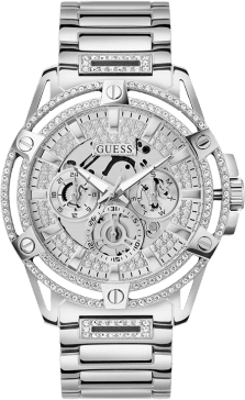 Montre Homme Guess King GW0497G1 bracelet acier argent boitier orné de strass