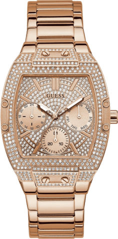 Montre Guess Raven GW0104L3 pour Femme - Boîtier or rose strass, bracelet acier