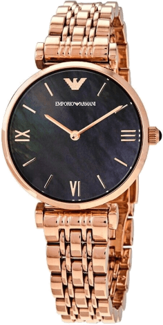 Montre-bracelet Femme Emporio Armani AR11145, Cadran Noir et Bracelet Acier Or Rose