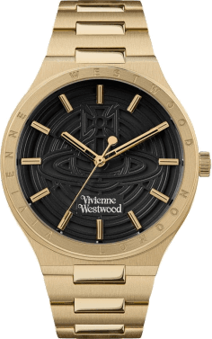 Montre Vivienne Westwood Eltham VV249BKGD - Boîtier et bracelet or acier - Cadran noir - Unisexe