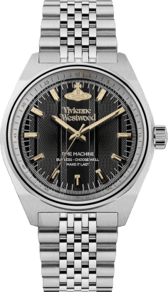 Montre Vivienne Westwood Sydenham VV251BKSL - Unisexe, Cadran Noir, Bracelet Acier Argenté