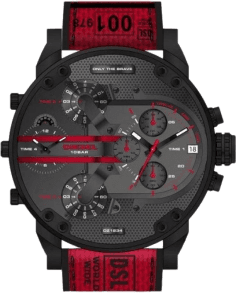 Montre Diesel Chronographe DZ7438 pour Homme - Cadran Noir, Bracelet Silicone Rouge