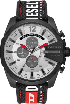 Montre Diesel Mega Chief DZ4512 pour Homme, Cadran Gris, Boîtier Noir, Bracelet Nylon