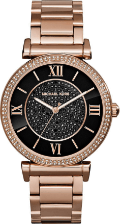 Montre Michael Kors MK3356 Bracelet Acier Doré Rose et Cadran Noir à Cristaux