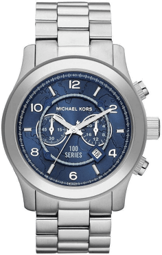 Montre Michael Kors MK8314 Unisexe Acier Inoxydable Argent Cadran Bleu Marine 45 mm