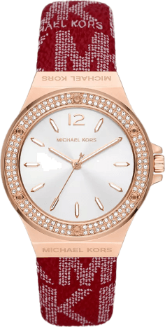 Montre Michael Kors Lennox MK7308 pour femme, cadran blanc 37mm, bracelet cuir rouge