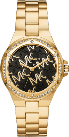 Montre Michael Kors Lennox MK7404 pour Femme, Cadran Noir, Boîtier et Bracelet en Acier Inoxydable Doré