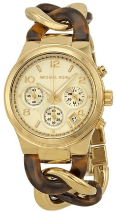 Montre Michael Kors MK4222 Runway Femme - Cadran marron, bracelet or torsadé