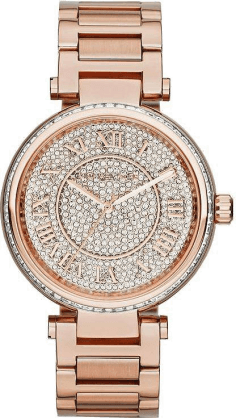 Montre Michael Kors Skylar MK5868 pour Femme, Cadran Or Rose Pavé de Cristaux, Bracelet Acier Doré Rose