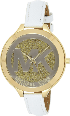 Montre Femme Michael Kors MK2389 Runway - Boîtier Or, Cadran Blanc & Bracelet Cuir