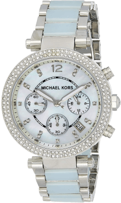 Montre Femme Michael Kors MK6138 Parker - Cadran Nacre, Bracelet Bi-matière Acier et Bleu, Chronographe