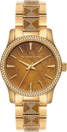 Montre Michael Kors Runway MK7389 pour femme, cadran marron, bracelet acier or rose
