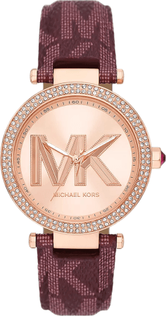 Montre Michael Kors Parker MK2974 pour femme, cadran or rose, bracelet cuir bordeaux