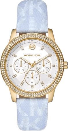 Montre Michael Kors MK2965 Tibby - Cadran multifonction blanc, bracelet cuir bleu - Pour femme