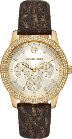 Montre Michael Kors MK6966 Tibby Femme, Cadran Argent, Boîtier Or, Bracelet Cuir Marron