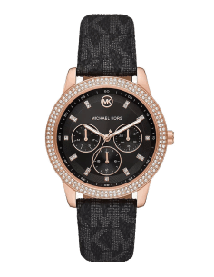 Montre Femme Michael Kors MK6968 Tibby Multifonction Or Rose Cadran Noir Cuir
