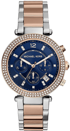 Montre Femme Michael Kors Parker MK6141 - Cadran Bleu, Bracelet Bicolore Acier Or Rose et Argent
