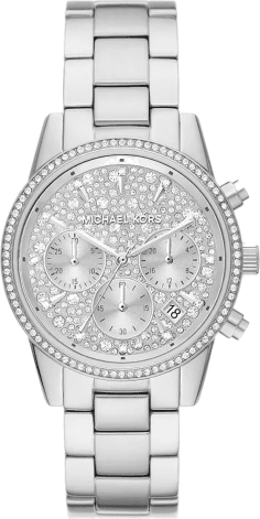 Montre Michael Kors Ritz MK7301 Femme - Cadran argent pavé de cristaux, bracelet acier