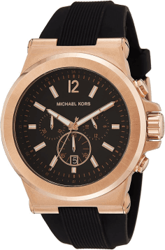 Montre Homme Michael Kors MK8184 Dylan - Boîtier Silicone Or Rose 47mm, Cadran Noir, Bracelet Caoutchouc
