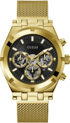 Montre Homme Guess Continental GW0582G2, boîtier et bracelet acier doré, cadran noir multifonction