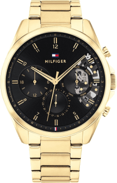 Montre Homme Tommy Hilfiger 1710447 Baker - Boîtier Acier Doré 44mm, Cadran Squelette Noir