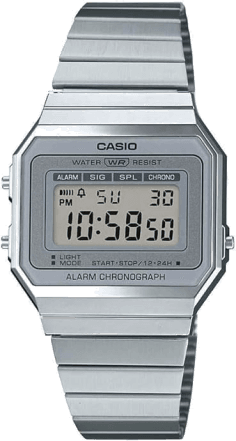 Montre Casio Vintage A700WE-1ADF Digital - Cadran Argent, Bracelet Acier Inoxydable Unisexe
