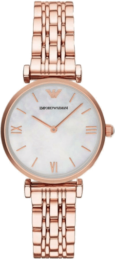 Montre Femme Emporio Armani Gianni 111396 - Cadran Nacre, Boîtier et Bracelet Acier Doré Rose