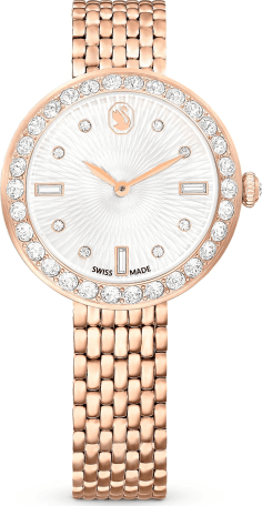Montre Swarovski Certa 5672981 pour Femme, Cadran Blanc, Boîtier Or Rose et Cristaux, Bracelet Acier